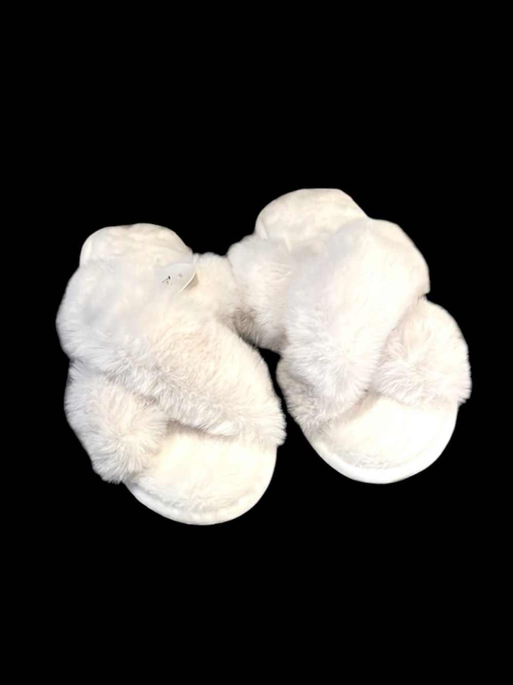 Women’s New Fuzzy Slippers Cream Neutral Crisscross Slide Slip On by Tru Spa 6-8